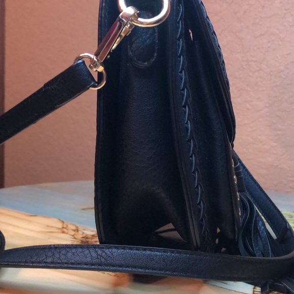 Black Leather Crossbody with Front Tassel - Picture 6 of 15
